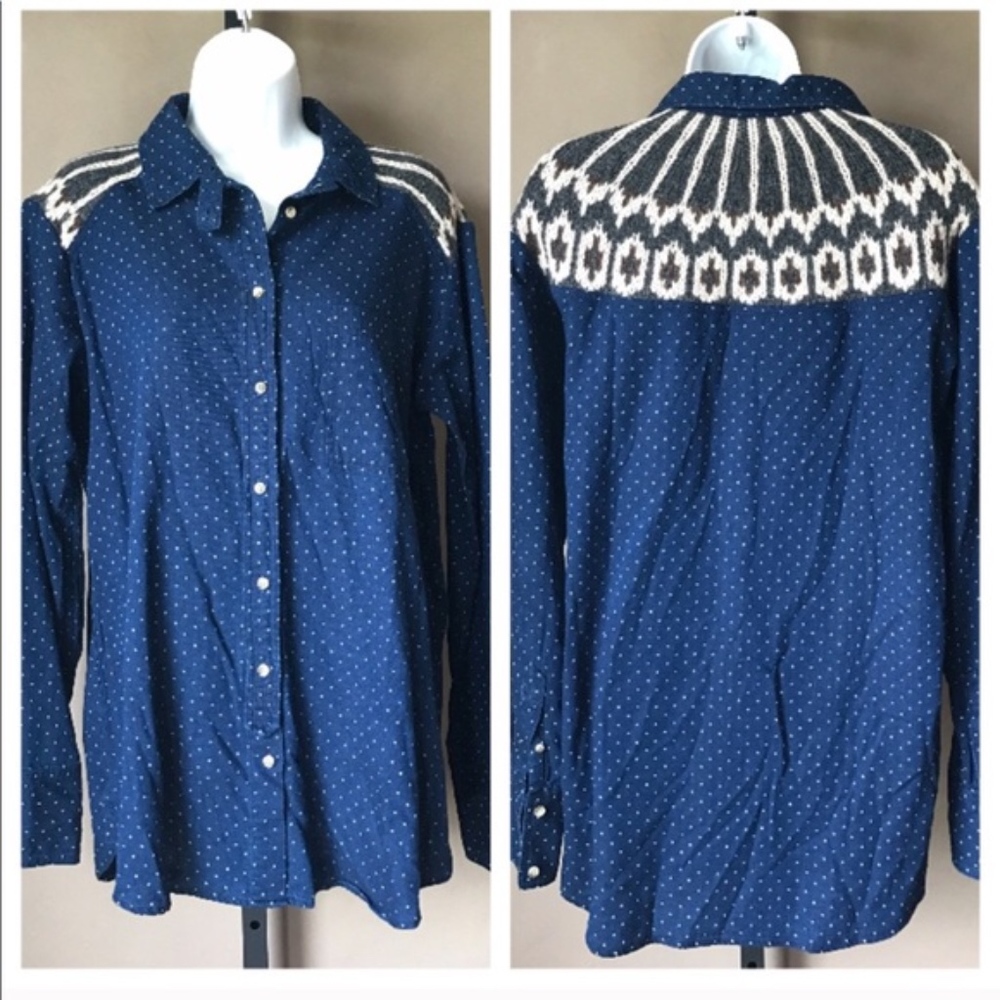 Free People Cotton Button Down Knit Detail NEW